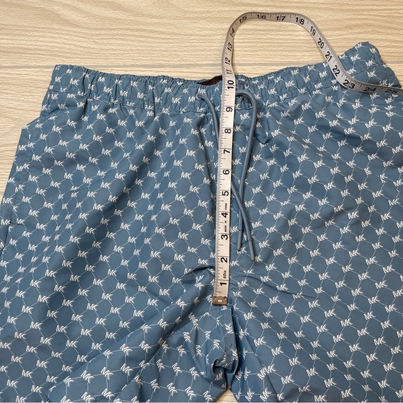 Michael Kors Mid Length Blue White MK Logo Swim Lined Shorts Trunks Mens Size L - Picture 12 of 13
